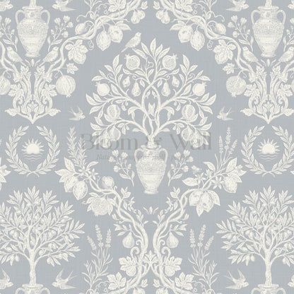 Hilaria Mediterranean Garden French Blue Cream Wallpaper