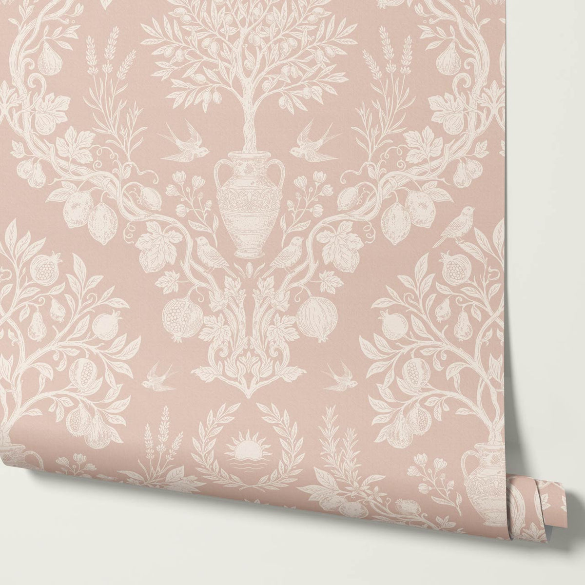 Hilaria Mediterranean Garden Dusty Pink Cream Wallpaper