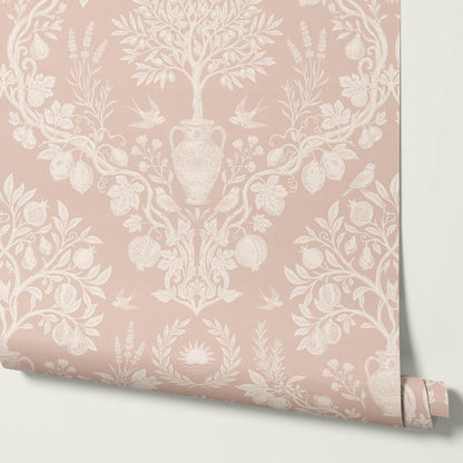 Hilaria Mediterranean Garden Dusty Pink Cream Wallpaper
