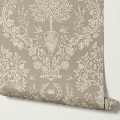 Hilaria Mediterranean Garden Wet Sand Bone Wallpaper