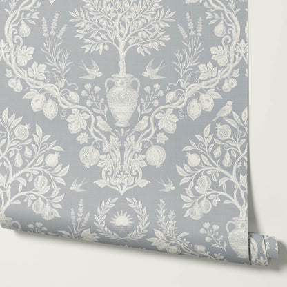 Hilaria Mediterranean Garden French Blue Cream Wallpaper