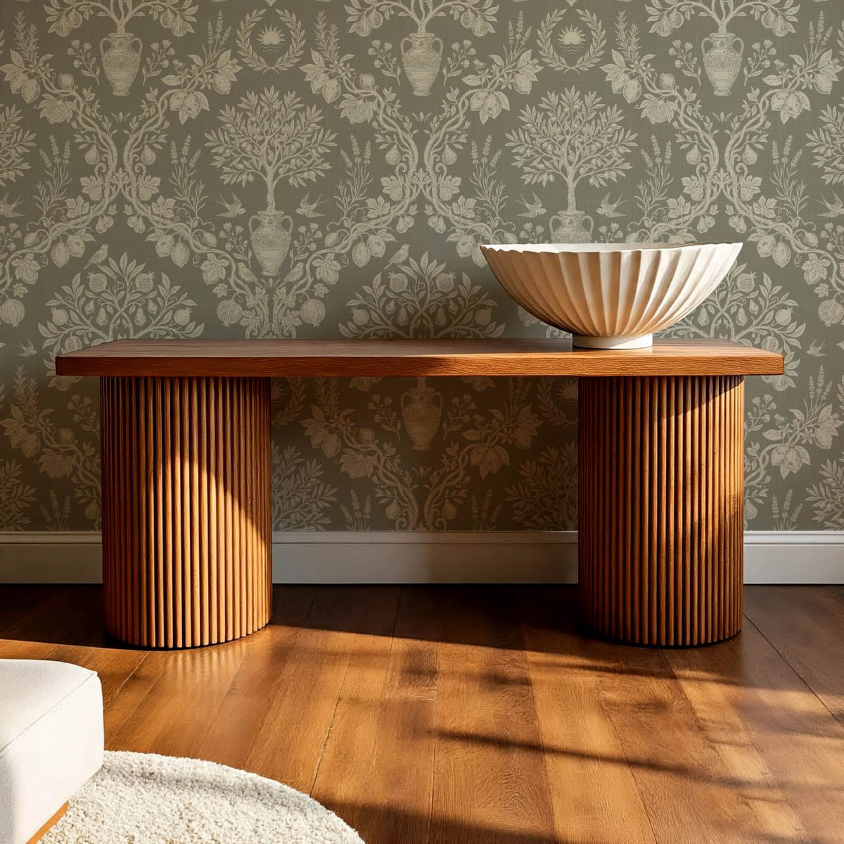 Hilaria Mediterranean Garden Olive Stone Ivory Wallpaper