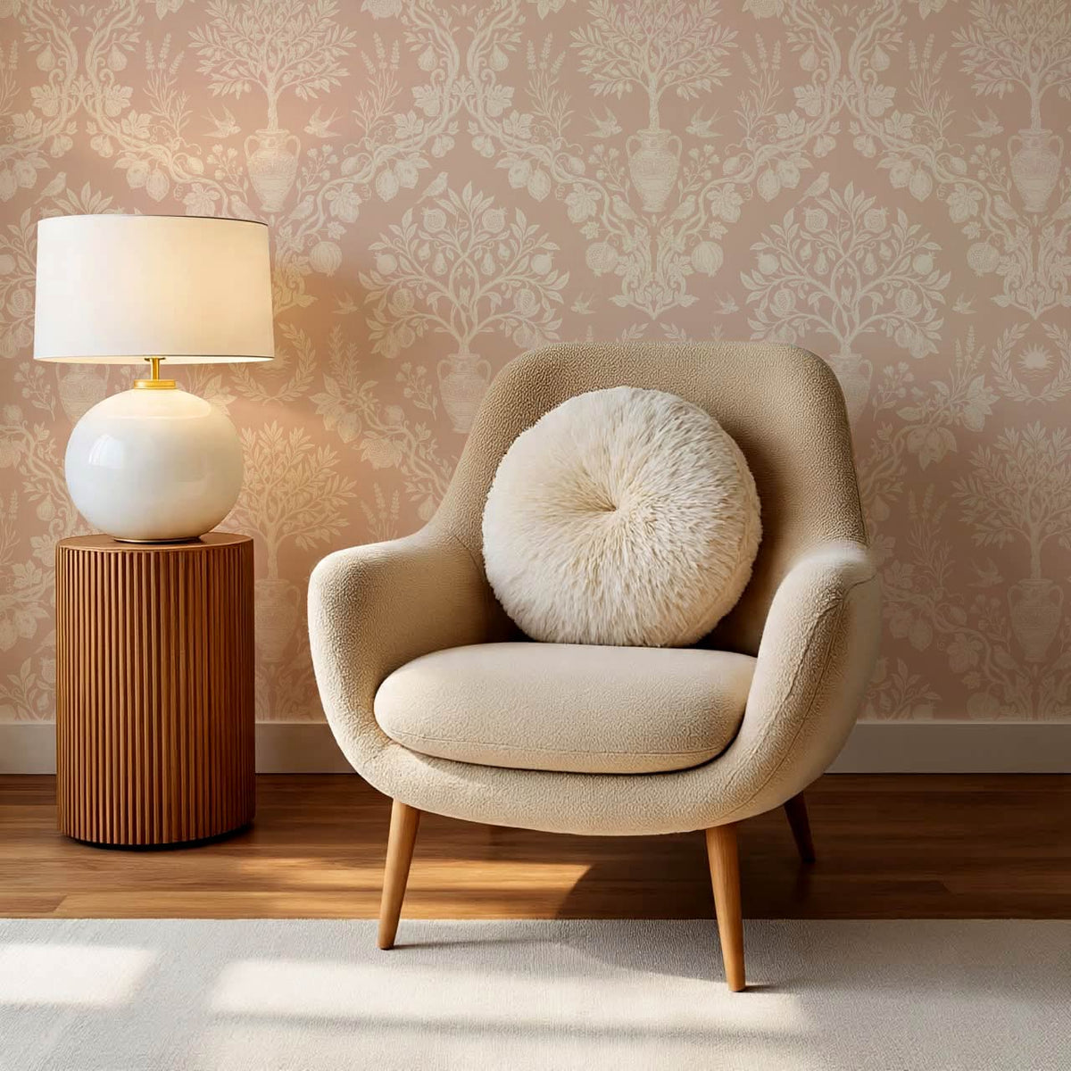 Hilaria Mediterranean Garden Dusty Pink Cream Wallpaper