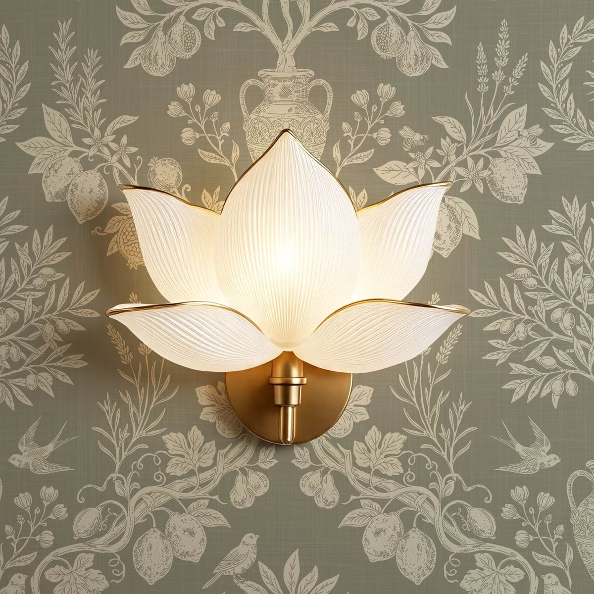 Hilaria Mediterranean Garden Olive Stone Ivory Wallpaper