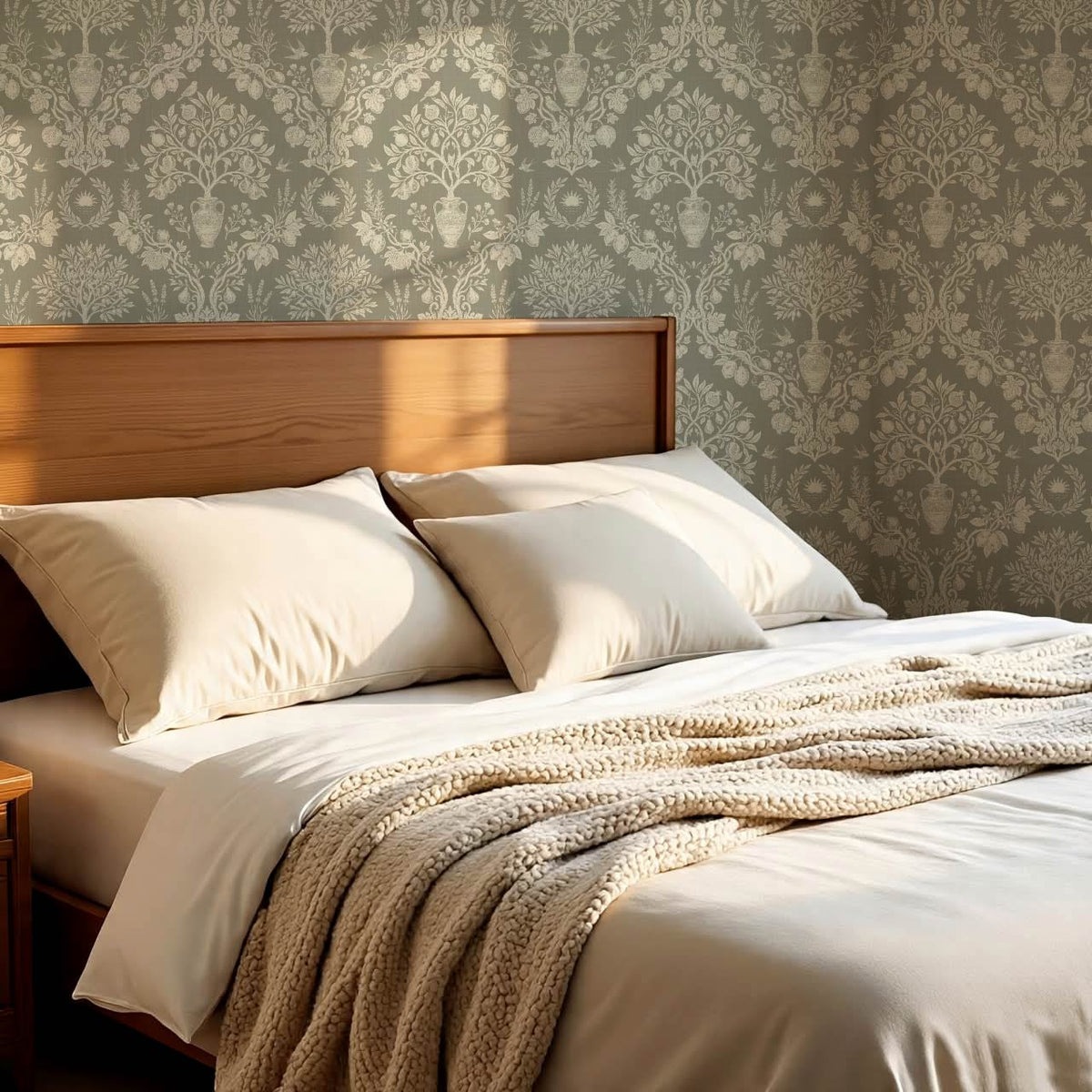 Hilaria Mediterranean Garden Olive Stone Ivory Wallpaper