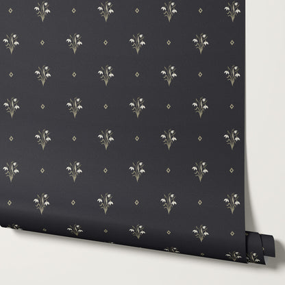 Hope Snowdrop Navy Wallpaper