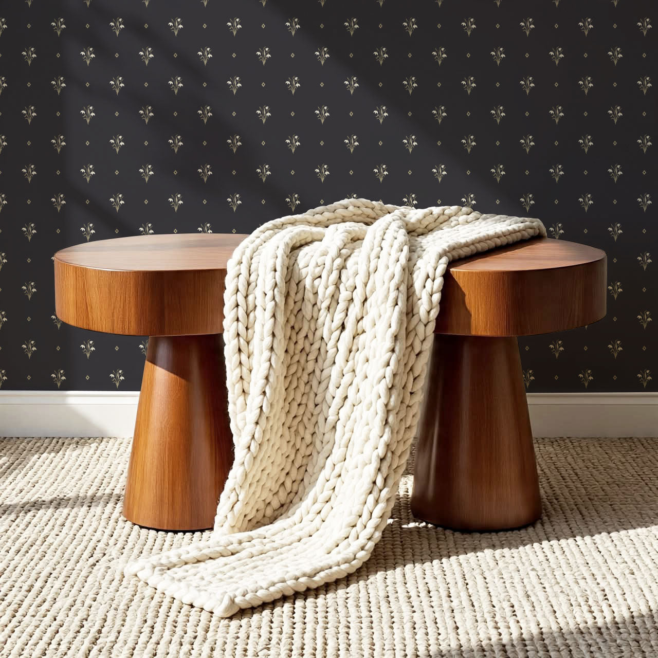 Hope Snowdrop Navy Wallpaper