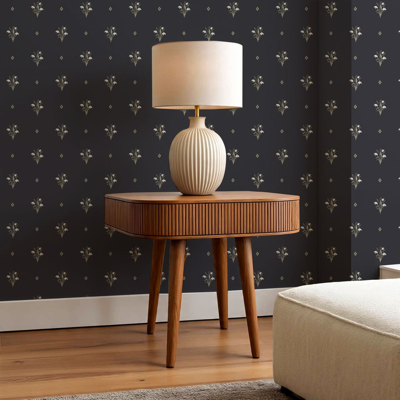 Hope Snowdrop Navy Wallpaper