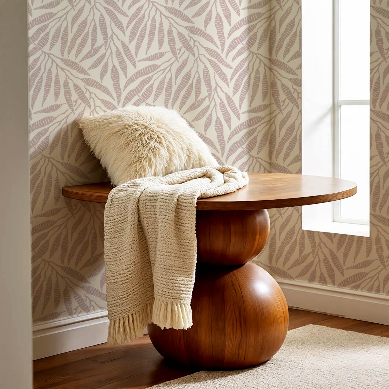 Hortensia Bamboo Tranquility Ivory Dusty Rose Wallpaper