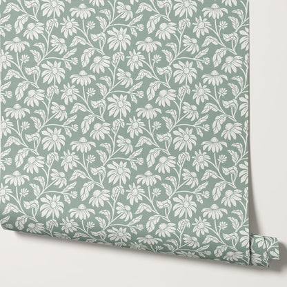 Isabelle Floral Garden Sage Wallpaper