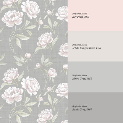 Ilaria Large Peonies Dove Gray Blush Wallpaper