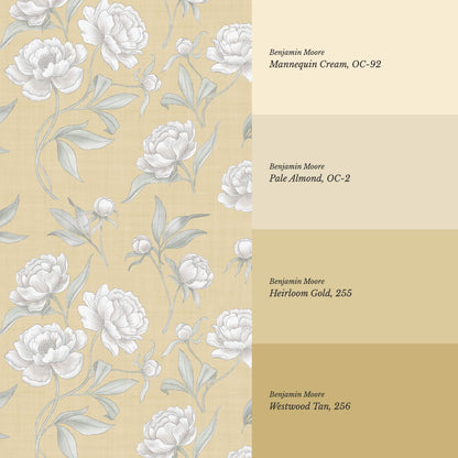 Ilaria Large Peonies Honey Yellow Wallpaper