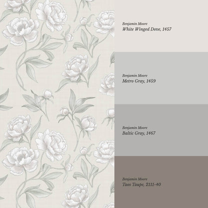 Ilaria Large Peonies Sage Cream Wallpaper