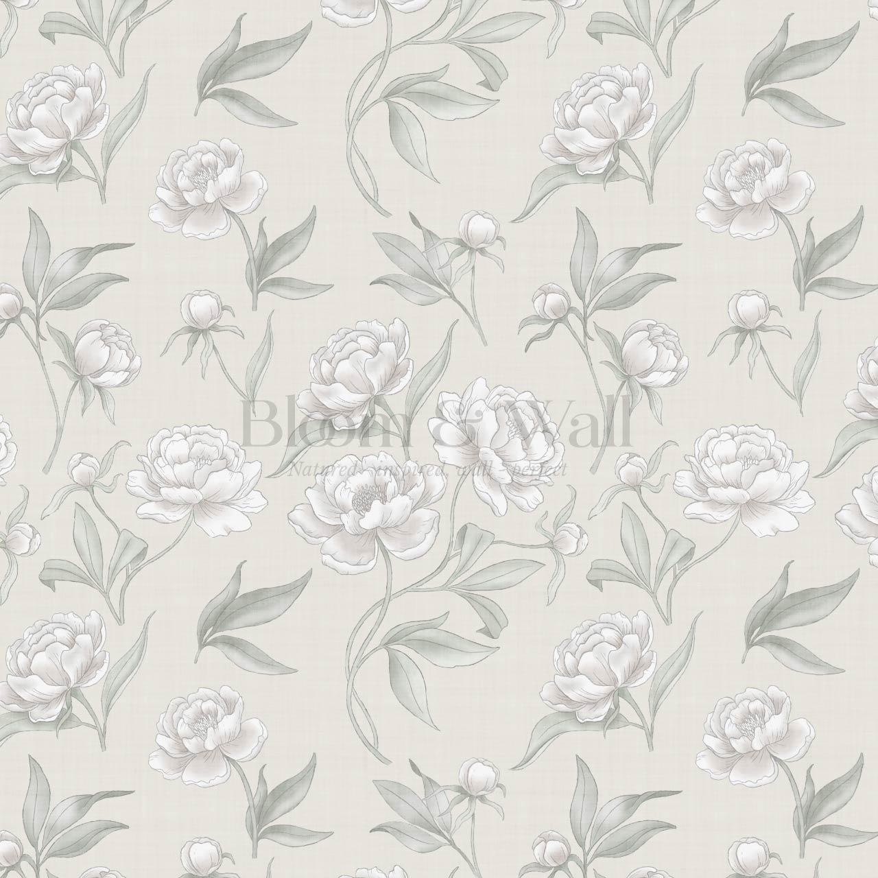 Ilaria Large Peonies Sage Cream Wallpaper