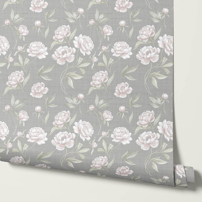 Ilaria Large Peonies Dove Gray Blush Wallpaper