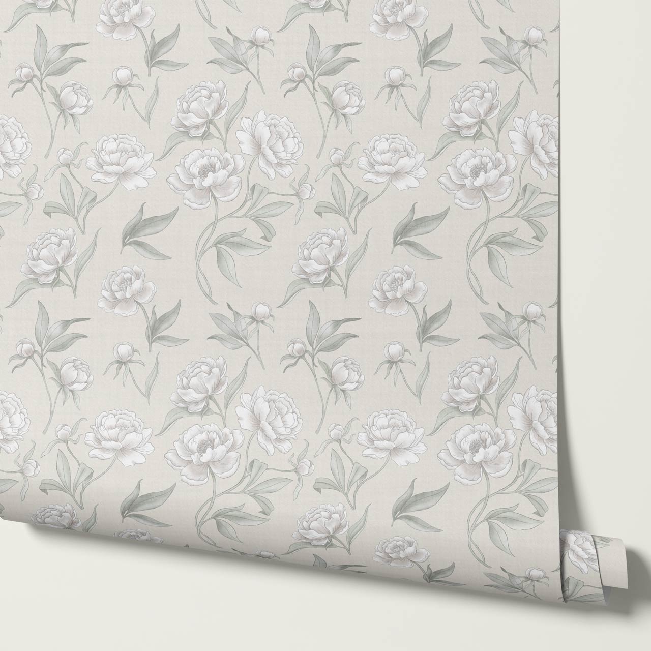 Ilaria Large Peonies Sage Cream Wallpaper