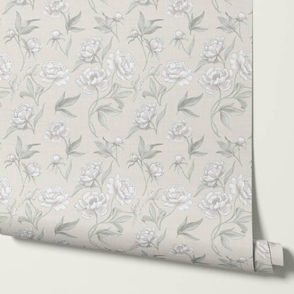 Ilaria Large Peonies Sage Cream Wallpaper