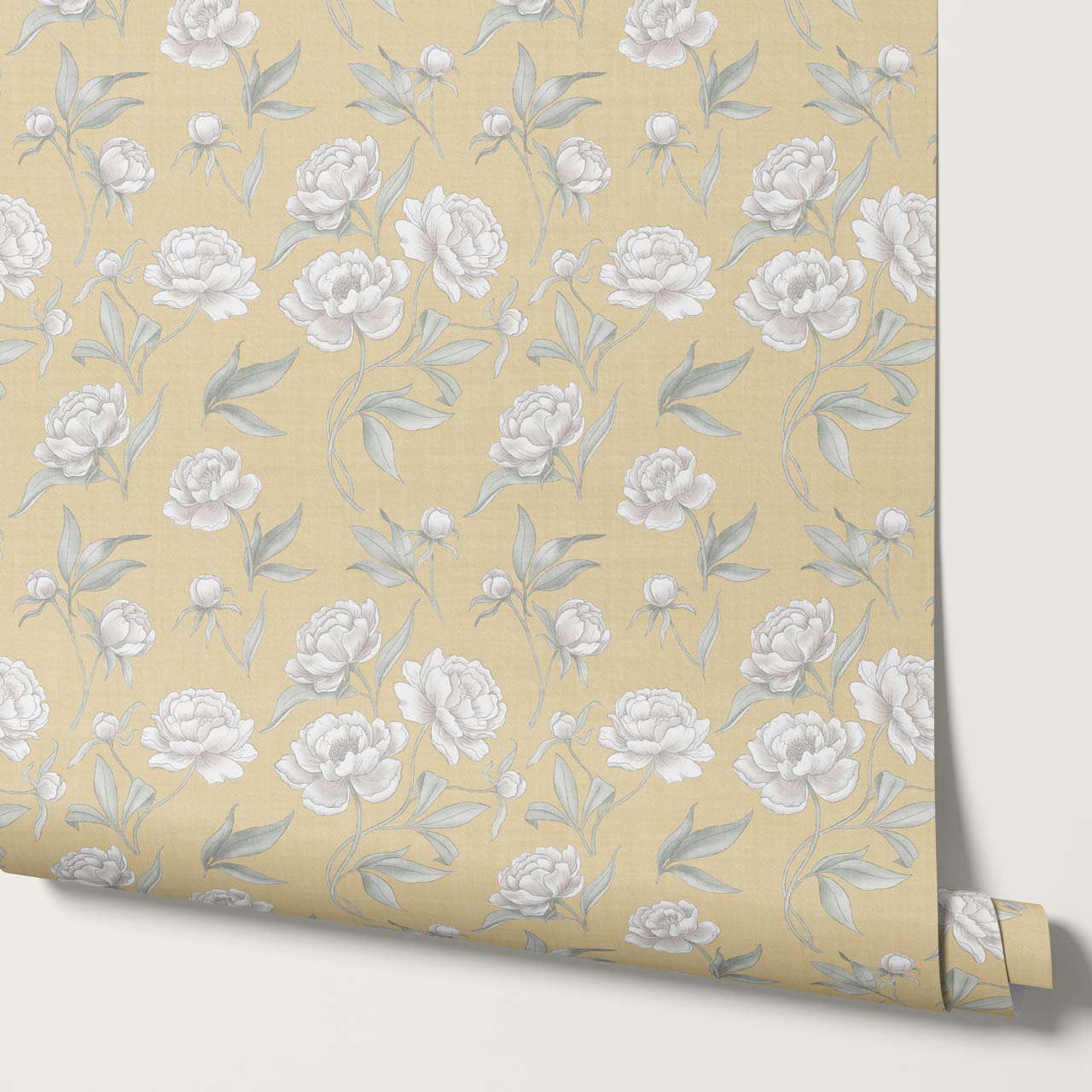 Ilaria Large Peonies Honey Yellow Wallpaper