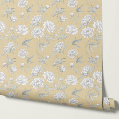 Ilaria Large Peonies Honey Yellow Wallpaper