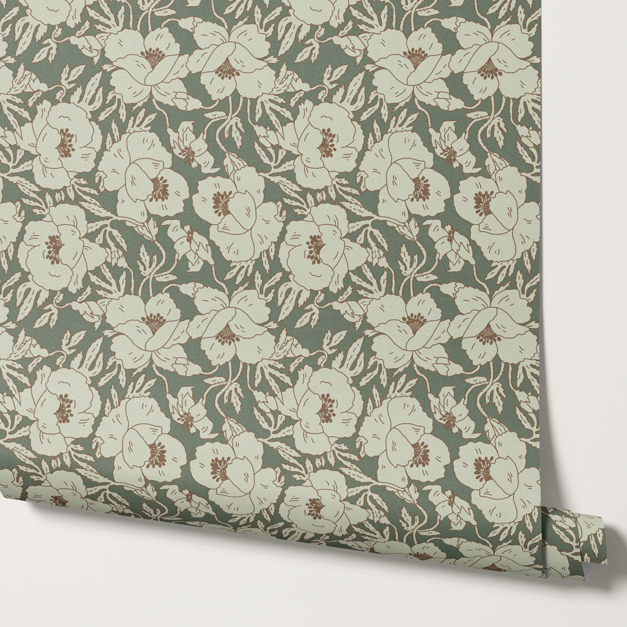 Indra Poppy Forest Mint Wallpaper