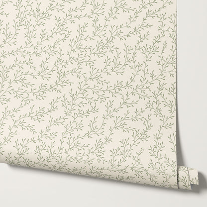 Ines Delicate Vines Sage Wallpaper