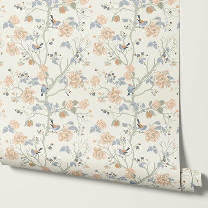 Ingrid Chinoiserie Coral Sky Wallpaper