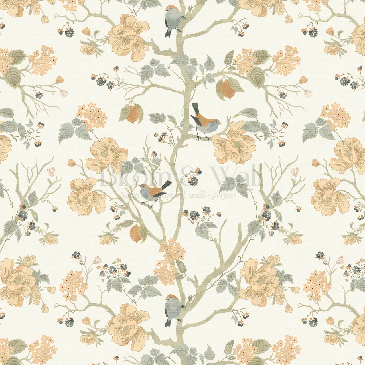 Ingrid Chinoiserie Sage Orange Wallpaper