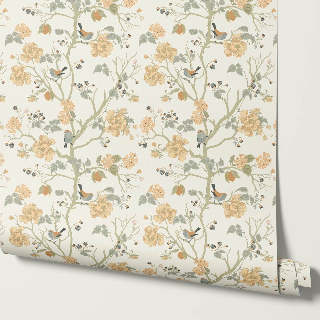 Ingrid Chinoiserie Sage Orange Wallpaper
