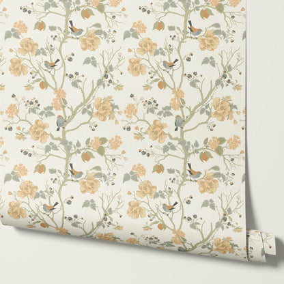 Ingrid Chinoiserie Sage Orange Wallpaper
