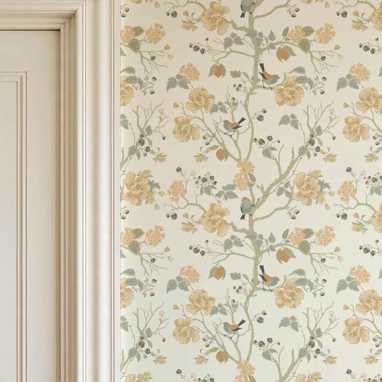 Ingrid Chinoiserie Sage Orange Wallpaper