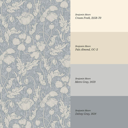 Astrella Poppy French Blue Ivory Wallpaper