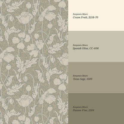 Astrella Poppy Deep Olive Taupe Wallpaper