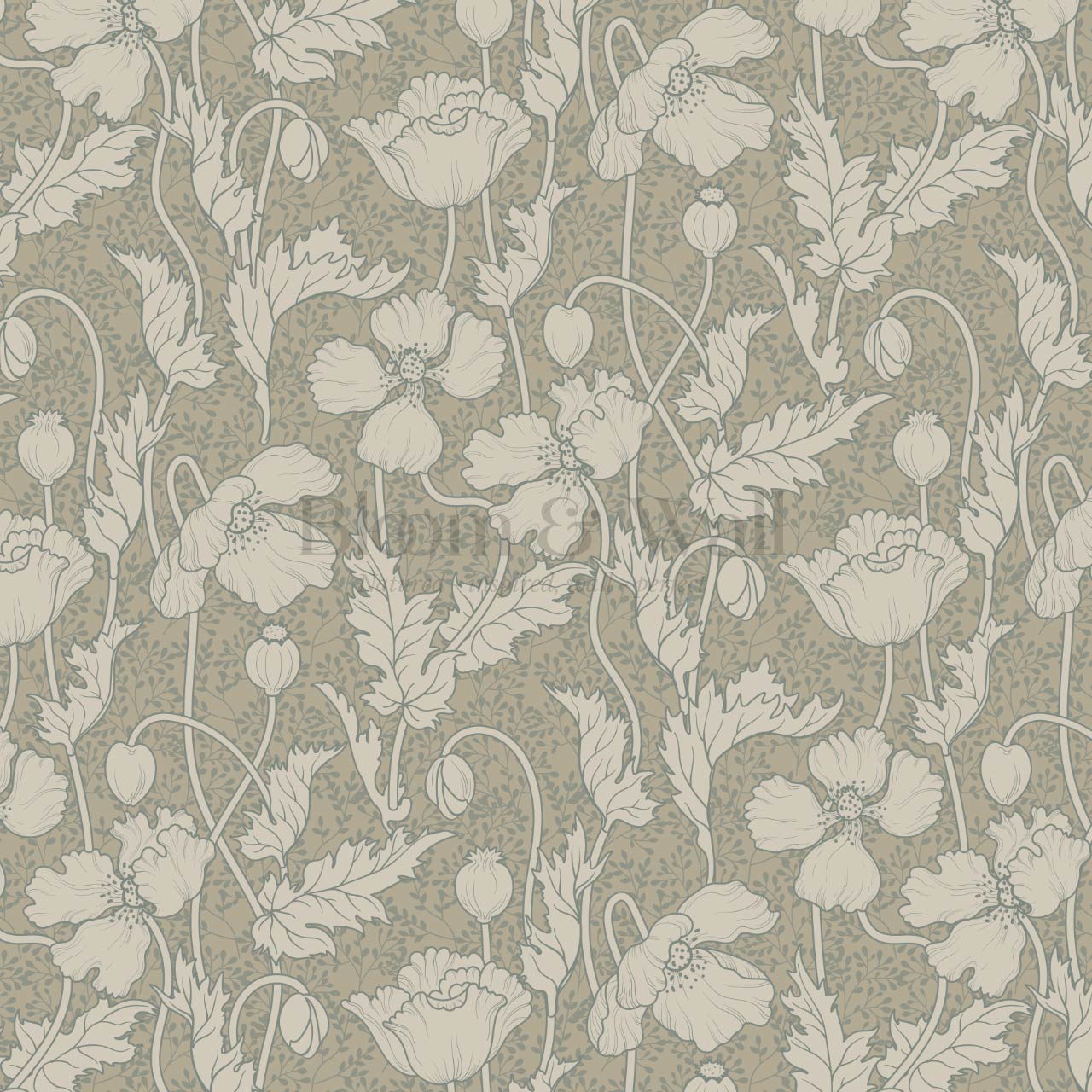 Astrella Poppy Deep Olive Taupe Wallpaper