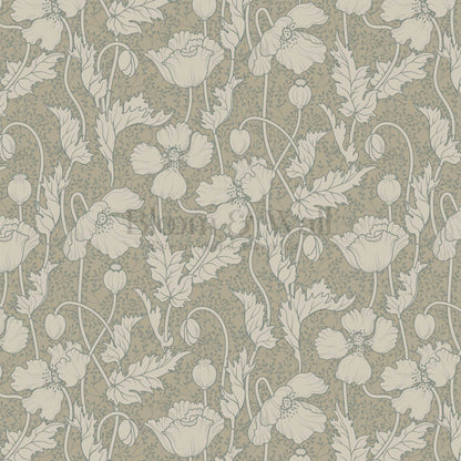 Astrella Poppy Deep Olive Taupe Wallpaper
