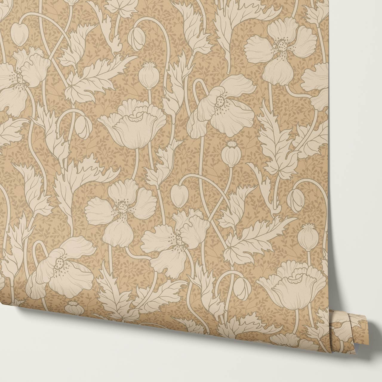 Astrella Poppy Tawny Cream Wallpaper