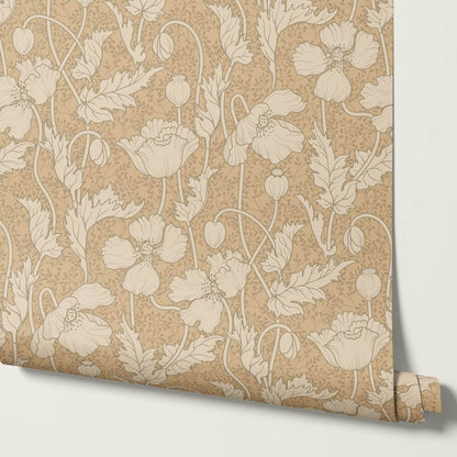 Astrella Poppy Tawny Cream Wallpaper