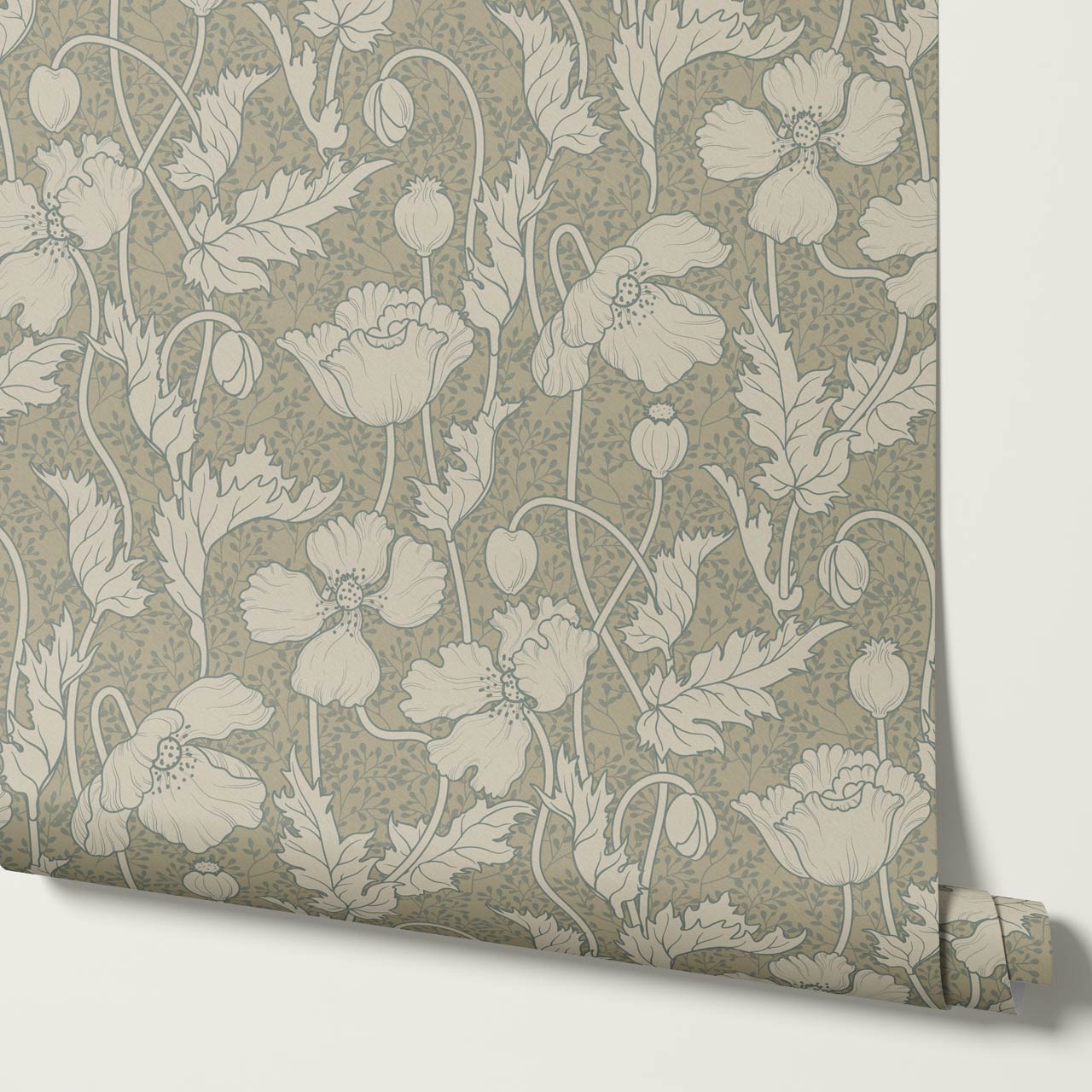 Astrella Poppy Deep Olive Taupe Wallpaper