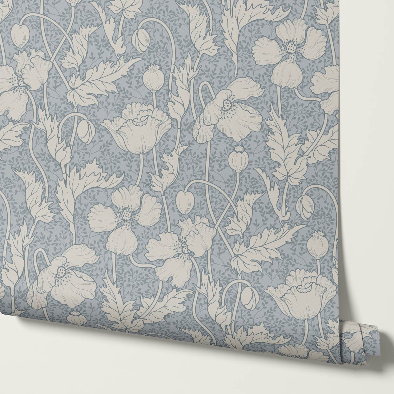 Astrella Poppy French Blue Ivory Wallpaper