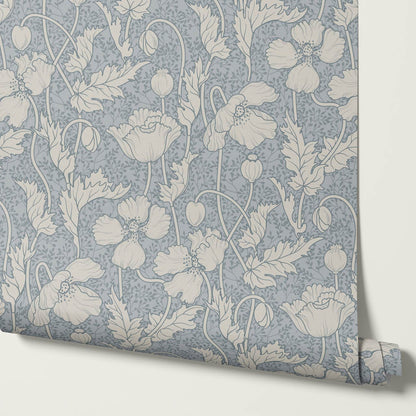 Astrella Poppy French Blue Ivory Wallpaper