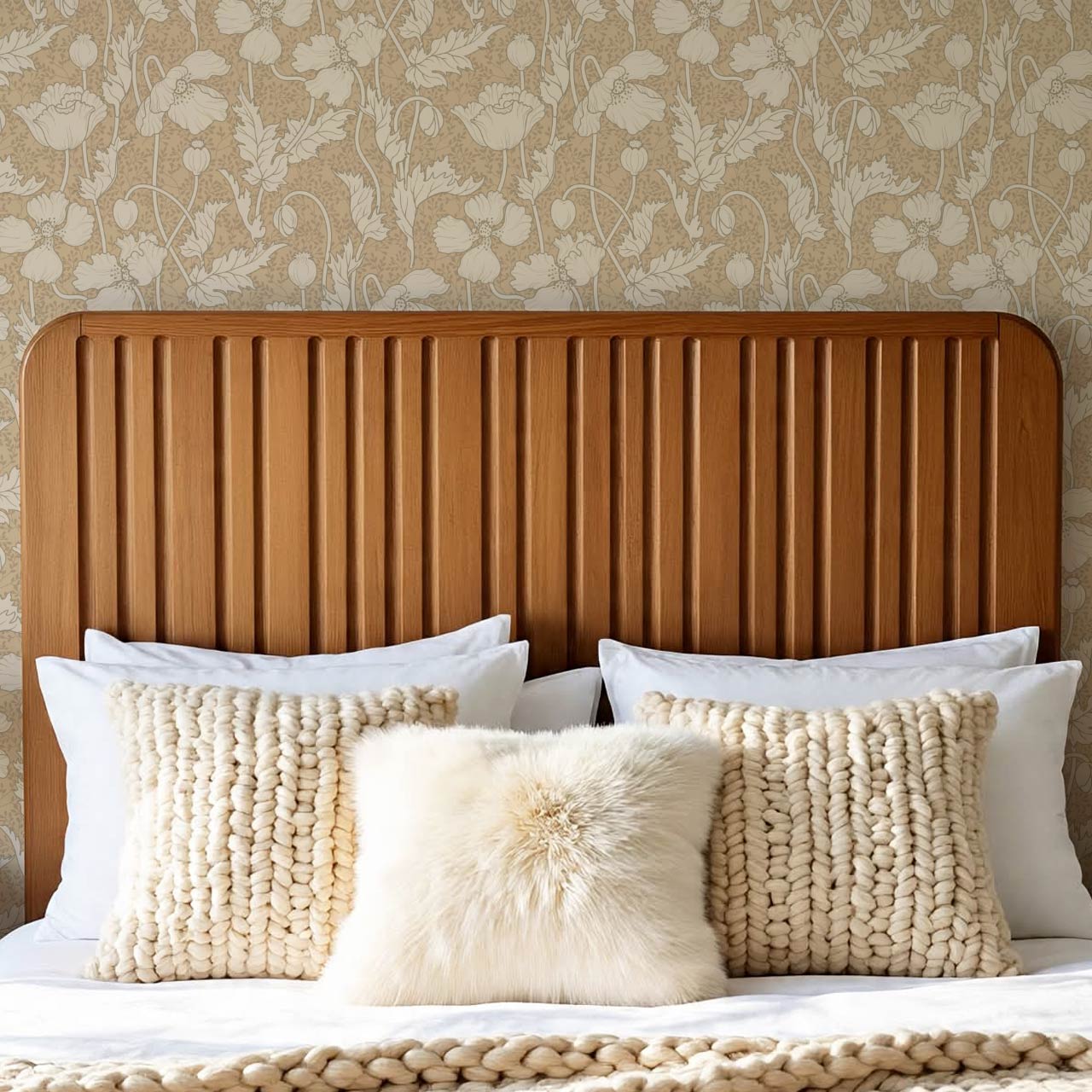 Astrella Poppy Tawny Cream Wallpaper