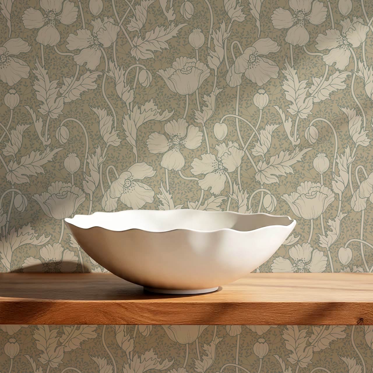 Astrella Poppy Deep Olive Taupe Wallpaper