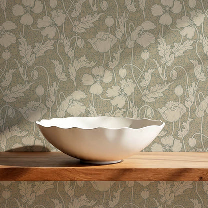 Astrella Poppy Deep Olive Taupe Wallpaper