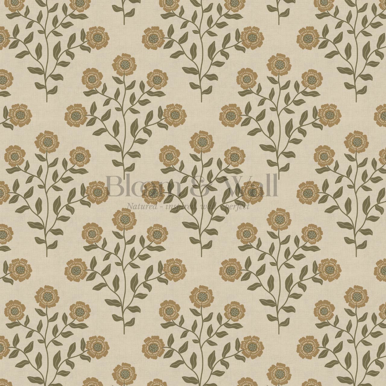 Irati Everbloom Mustard Warm Taupe Wallpaper