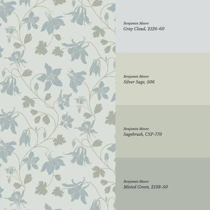Irinia Columbine Trail Pale Green Blue Wallpaper