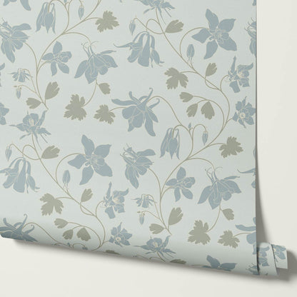 Irinia Columbine Trail Pale Green Blue Wallpaper
