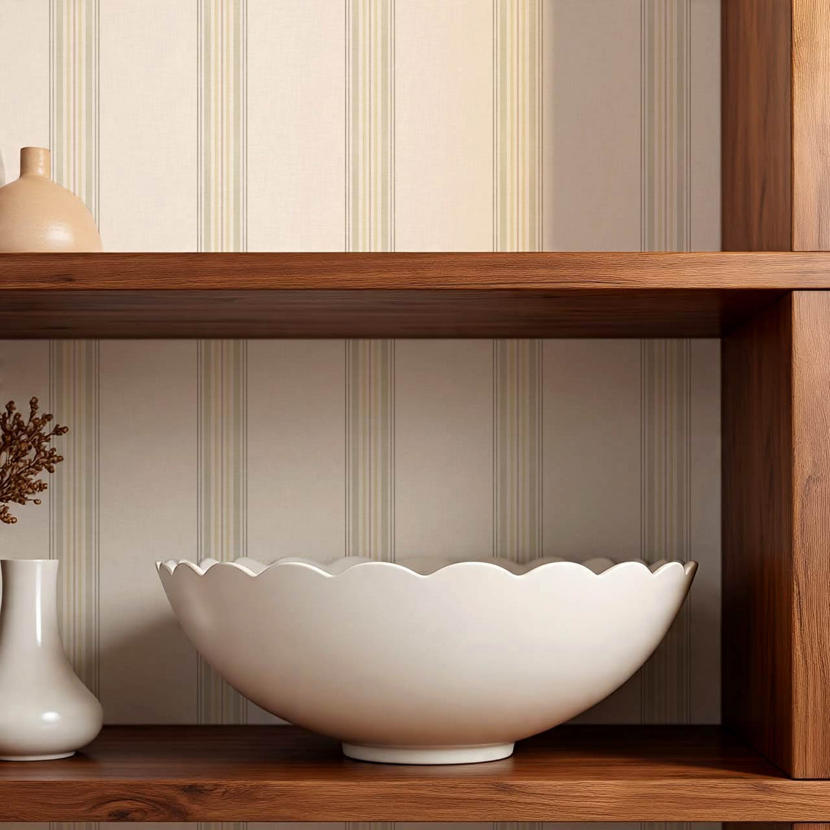 Iris Stripes Cream Olive Wallpaper