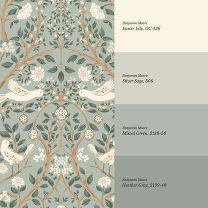 Isabeau Orchard Doves Sage Cream Wallpaper