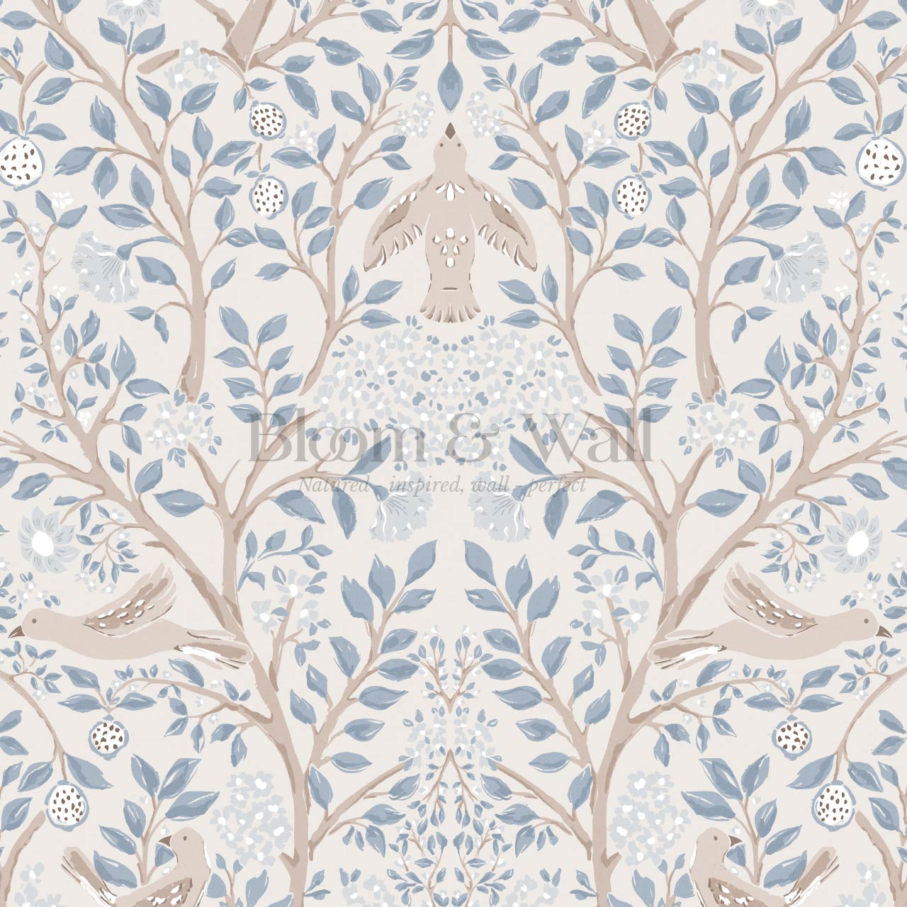 Isabeau Orchard Doves Sky Beige Wallpaper
