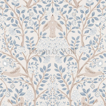 Isabeau Orchard Doves Sky Beige Wallpaper