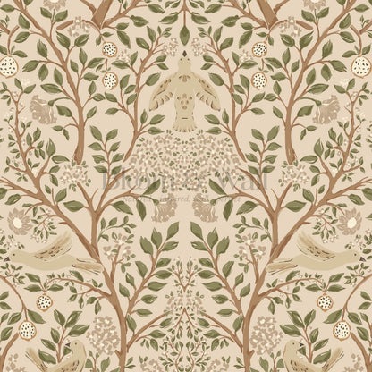 Isabeau Orchard Doves Tan Sage Wallpaper